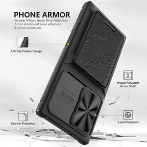 Anti-Spy Slide Camera Protection Leather Phone Case For Samsung S23 Plus/ S23 Ultra Slot Card Holder Silicone Soft Armour Shockproof Cover - Anti-Spy Guru, Anti-Spy, Camera Protection Slider, Privacy, Webcam, Slider, Privacy Screen Protector, iphone, iPhone