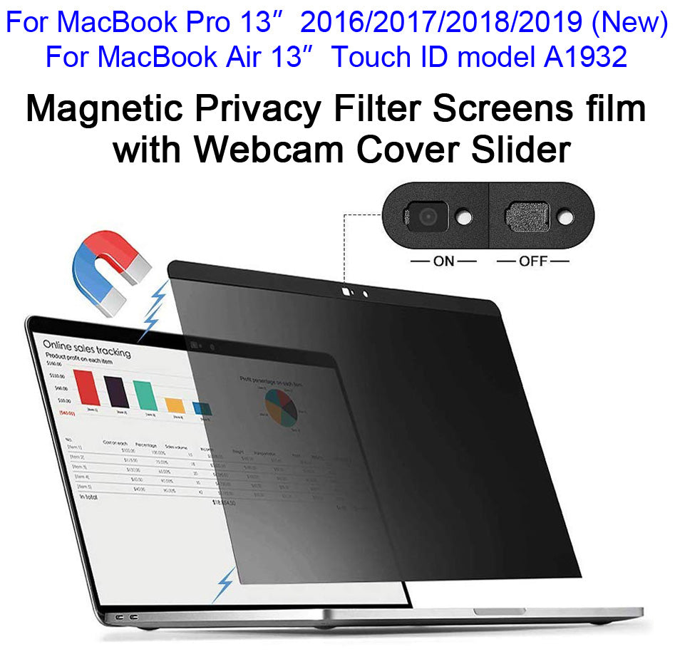 Magnetic Anti-Spy Privacy Filter Screens film with Webcam Cover Slider For New MacBook 13